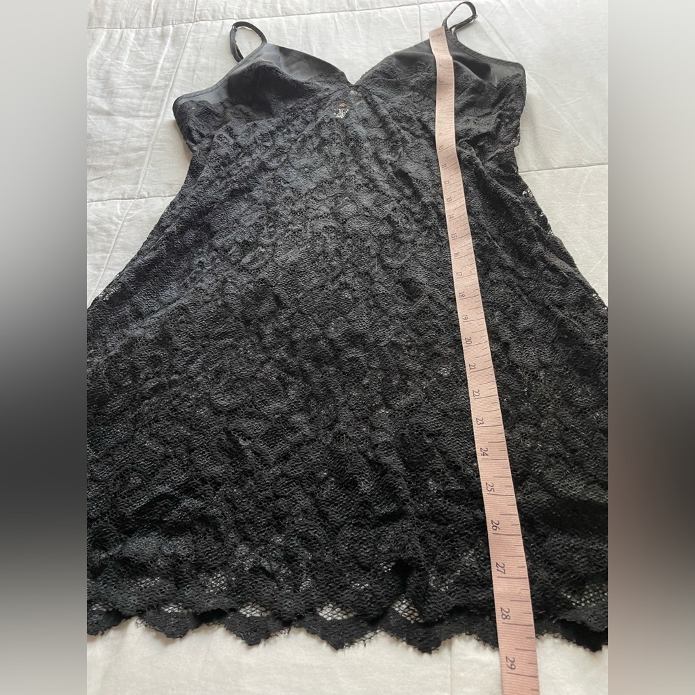 Vintage Black Lace Sheer‎ Mini Slip Dress Large 90s Vamp Whimsigoth Grunge Goth - Picture 7 of 8